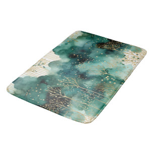 Green  Gold White Trees Christmas Bath Mat