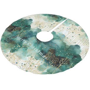 Green  Gold White Trees Christmas Brushed Polyester Tree Skirt