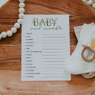 Green & Gold Word Scramble Baby Shower Game Card