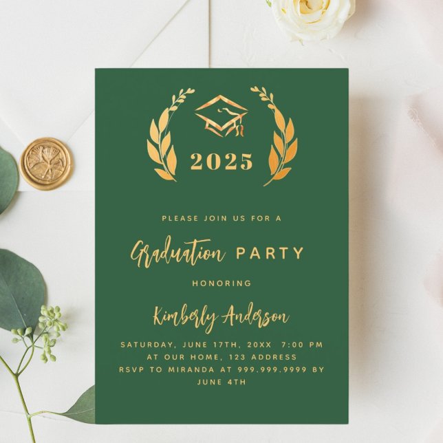 Green gold wreath 2025 Graduation Party invitation (Creator Uploaded)