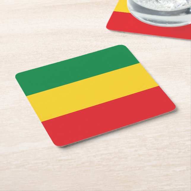 Green, Gold (Yellow) and Red Colours Flag Square Paper Coaster (Angled)