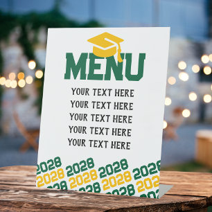 Green & Gold Yellow Graduation Menu Party Pedestal Sign
