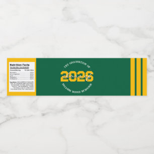 Green & Gold Yellow Graduation Water Bottle Labels