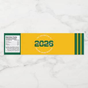 Green & Gold Yellow Graduation Water Bottle Labels