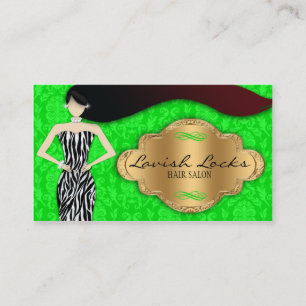 Green Gold Zebra Damask Hair Stylist Salon Business Card