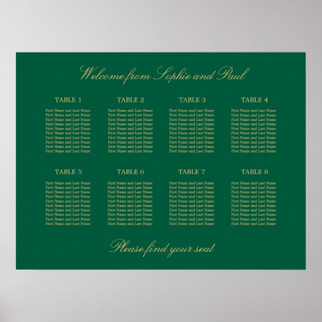 Green Golden Beige 8 Table Seating Chart Poster (Front)