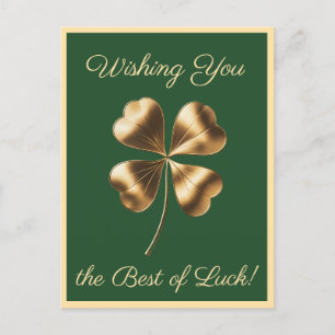 Green Golden Four-leaf Clover Good Luck Postcard