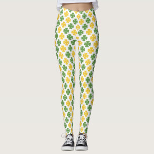 Green & Golden Yellow Shamrock Pattern Leggings