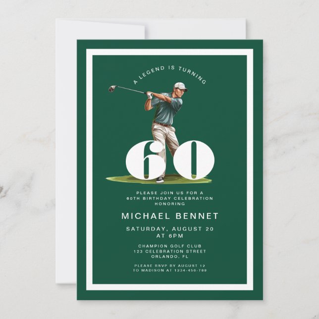 Green Golf 60th Birthday Invitation (Front)