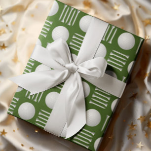 Green Golf Ball and Tee Gift Wrapping Paper