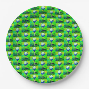Green Golf Ball Pattern Birthday Sports Hobby Paper Plate