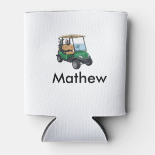 Green golf car name man sports boy gifts letter  can cooler