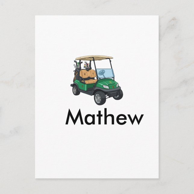 Green golf car name man sports boy gifts letter  postcard (Front)