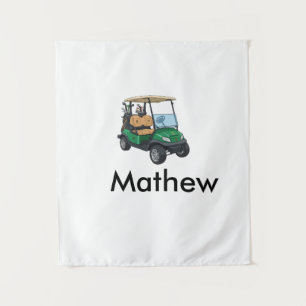 Green golf car name man sports boy gifts letter tapestry
