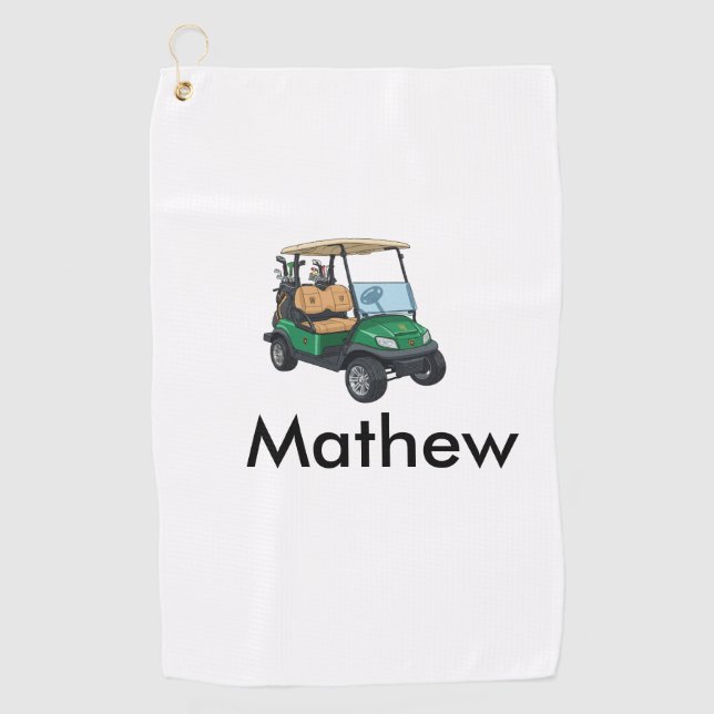 Green golf car name man sports boy gifts letter  towel (Front)