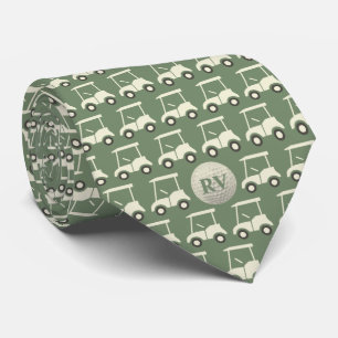 Green Golf Cart Monogram Golf Ball Tie