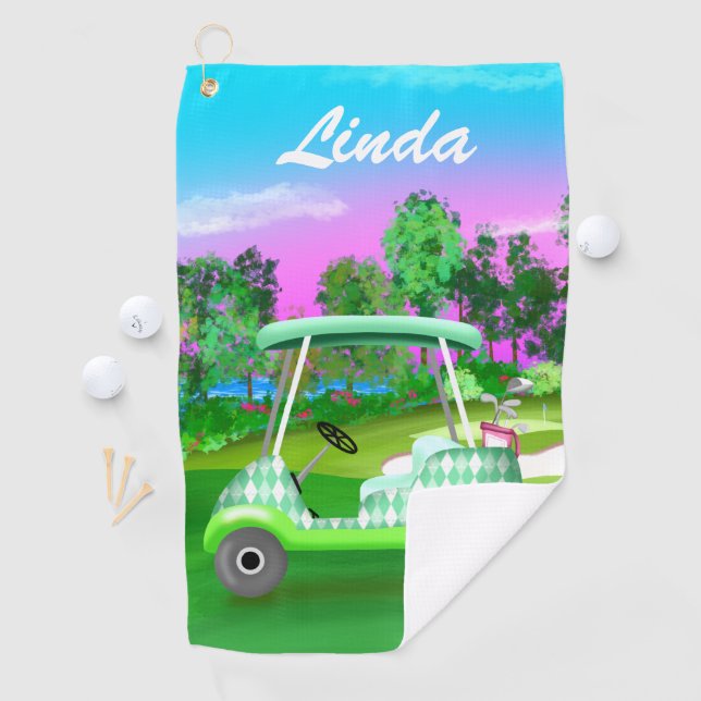 Green Golf Diamond Sunset Course Personalise Towel (InSitu)