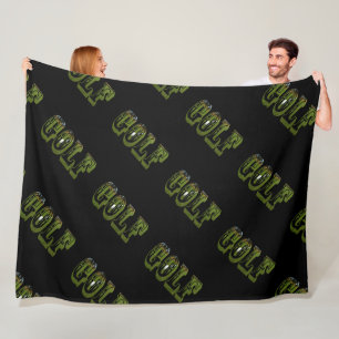 Green Golf Dimensional Logo On Black, Fleece Blanket