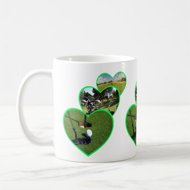 Green Golf Hearts Design, Coffee Mug (Left)