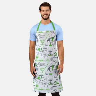 Green Golf Icons Pattern Apron