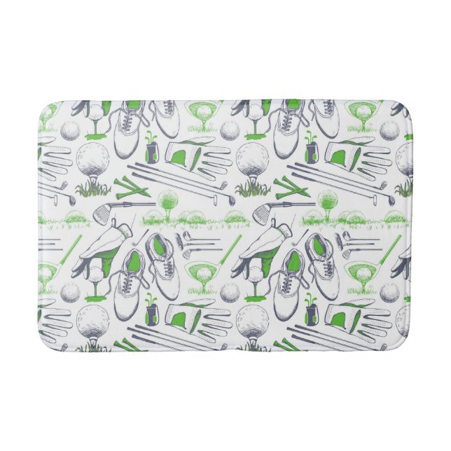 Green Golf Icons Pattern Bath Mat (Front)