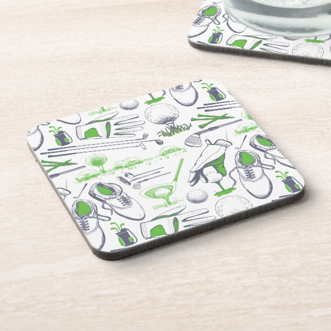 Green Golf Icons Pattern Coaster (Left Side)