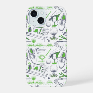 Green Golf Icons Pattern iPhone 15 Case