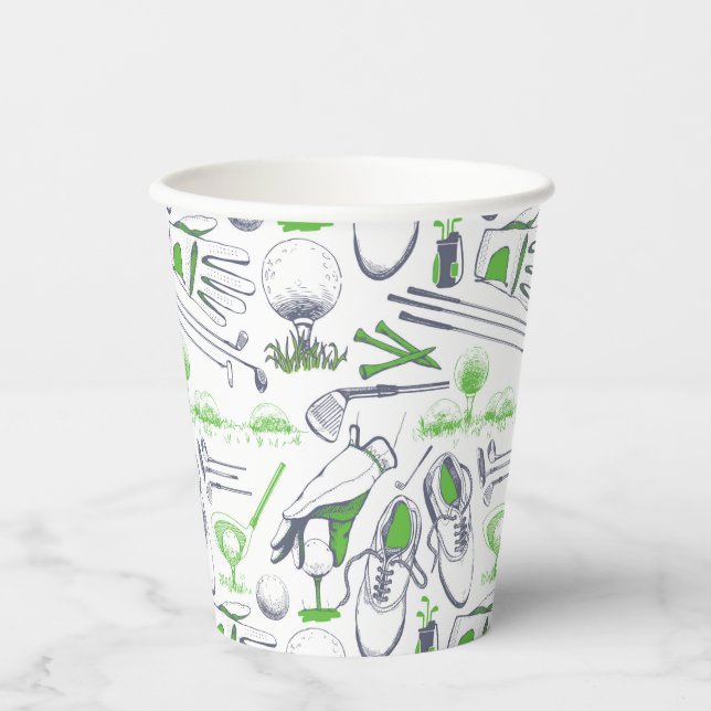 Green Golf Icons Pattern Paper Cups (Front)