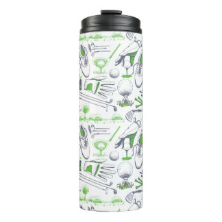 Green Golf Icons Pattern Thermal Tumbler