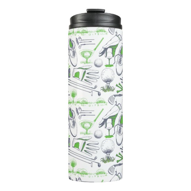 Green Golf Icons Pattern Thermal Tumbler (Front)