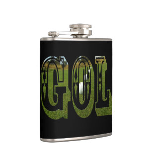 Green Golf Picture Logo, Vinyl Wrapped Hip Flask