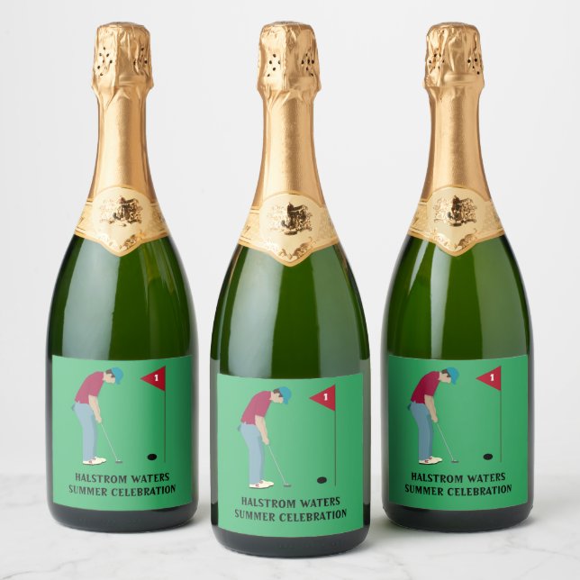 Green Golf Themed Sparkling Wine Label (Bottles)