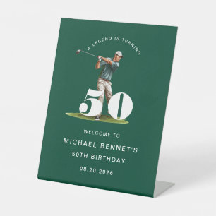 Green Golfer 50th Birthday Welcome Pedestal Sign