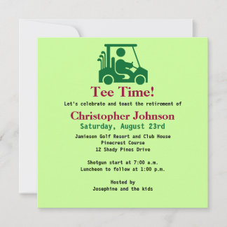 Green Golfer in cart Retirement Party Invitation