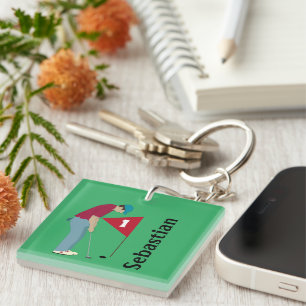 Green Golfer Putting Ball Key Ring