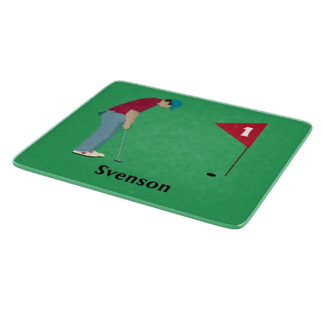 Green Golfer Putting Golf Ball Cutting Board (Corner)