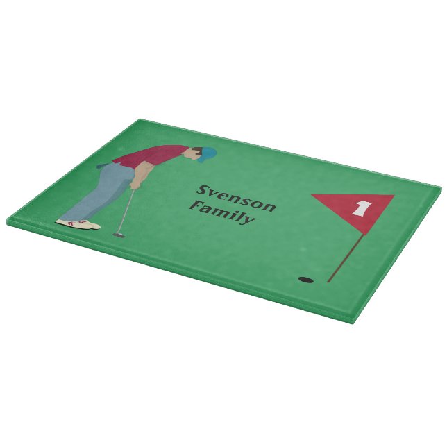 Green Golfer Putting Golf Ball Into Hole  Cutting Board (Corner)