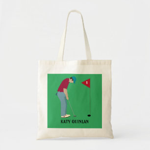 Green Golfer Putting Golf Ball Themed Tote Bag