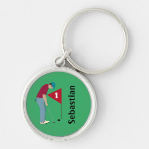 Green Golfer Putting  Key Ring