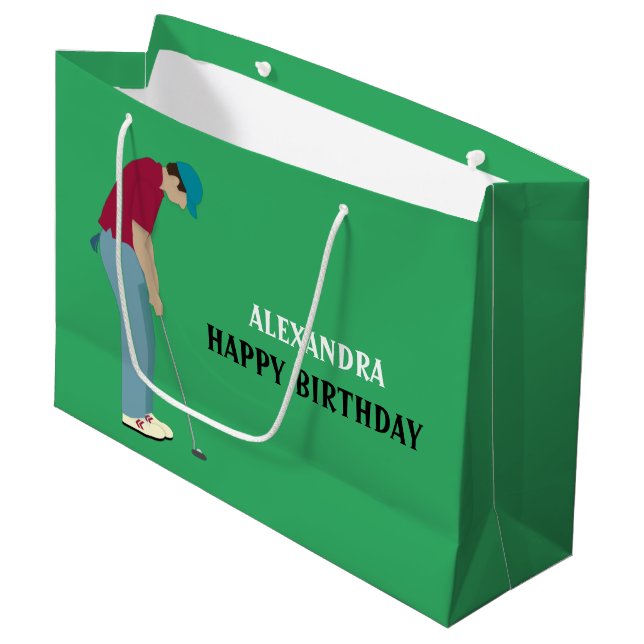 Green Golfer Themed  Large Gift Bag (Front Angled)