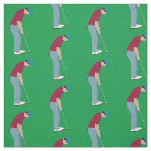 Green Golfers Putting Golf Balls Pattern Fabric