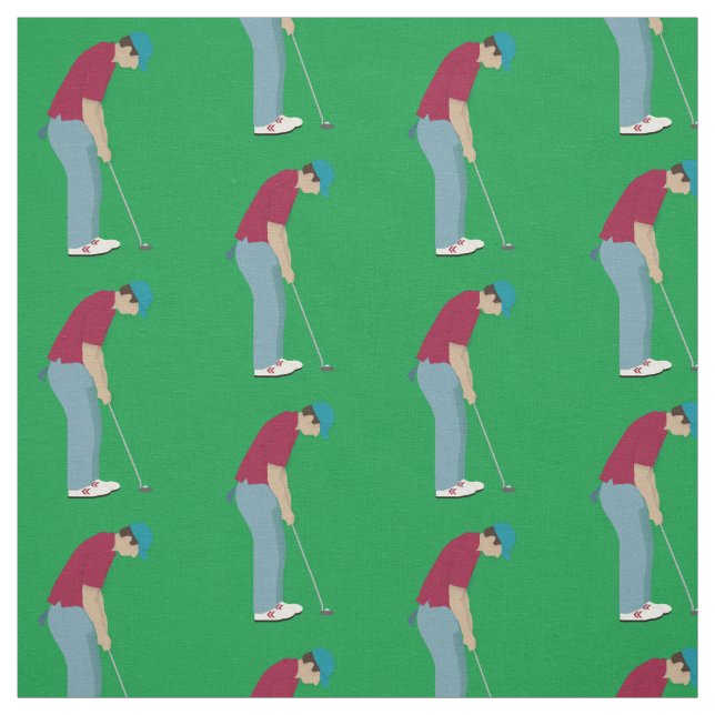Green Golfers Putting Golf Balls Pattern Fabric (Swatch)