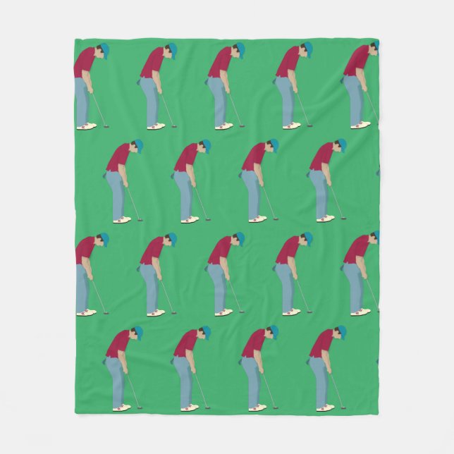 Green Golfing Design Fleece Blanket (Front)