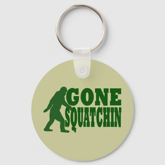 Green gone squatchin slogan text key ring (Front)