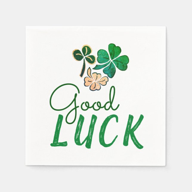 Green Good Luck Four Leaf Clover Shamrock Napkin (Front)