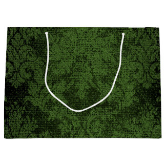 Green Goth Victorian Damask Vintage Wallpaper Large Gift Bag