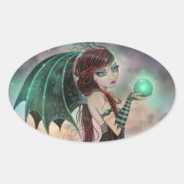 Green Gothic Fairy Vampire Fantasy Art Stickers (Front)