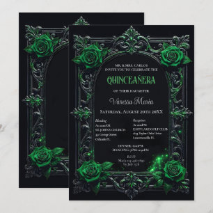 Green Gothic Halloween Floral Quinceanera Invitat Invitation
