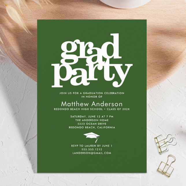Green grad party modern bold typography simple invitation (Creator Uploaded)
