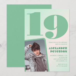 Green gradient 19th birthday invitations Boy Photo
